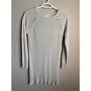 Ripe Womens Gray Cream Sweater Dress Small Ribbed Braided Maternity Boho Cozy